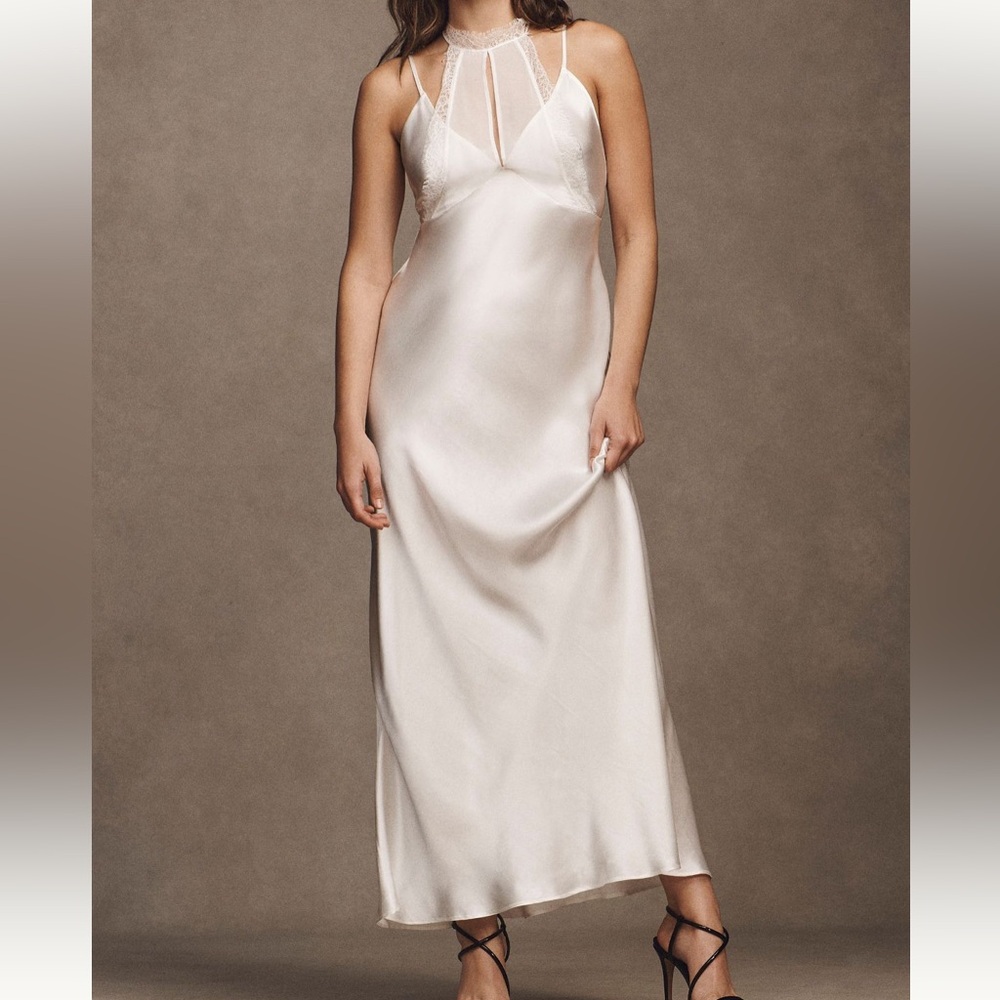 BNWT BHLDN Clarice Lace Halter Satin Sheath Maxi Dress